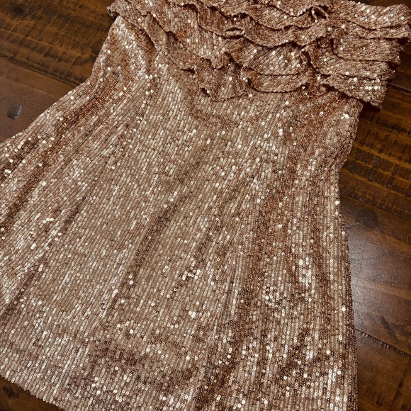 Free People New Frida Ruffle Mini Dress Sequined Bronze 6 Cocktail Party - Picture 4 of 13
